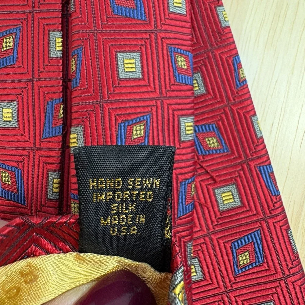 Robert Talbott Men's Red Geometric Woven Silk Designer Neck Tie One Size
